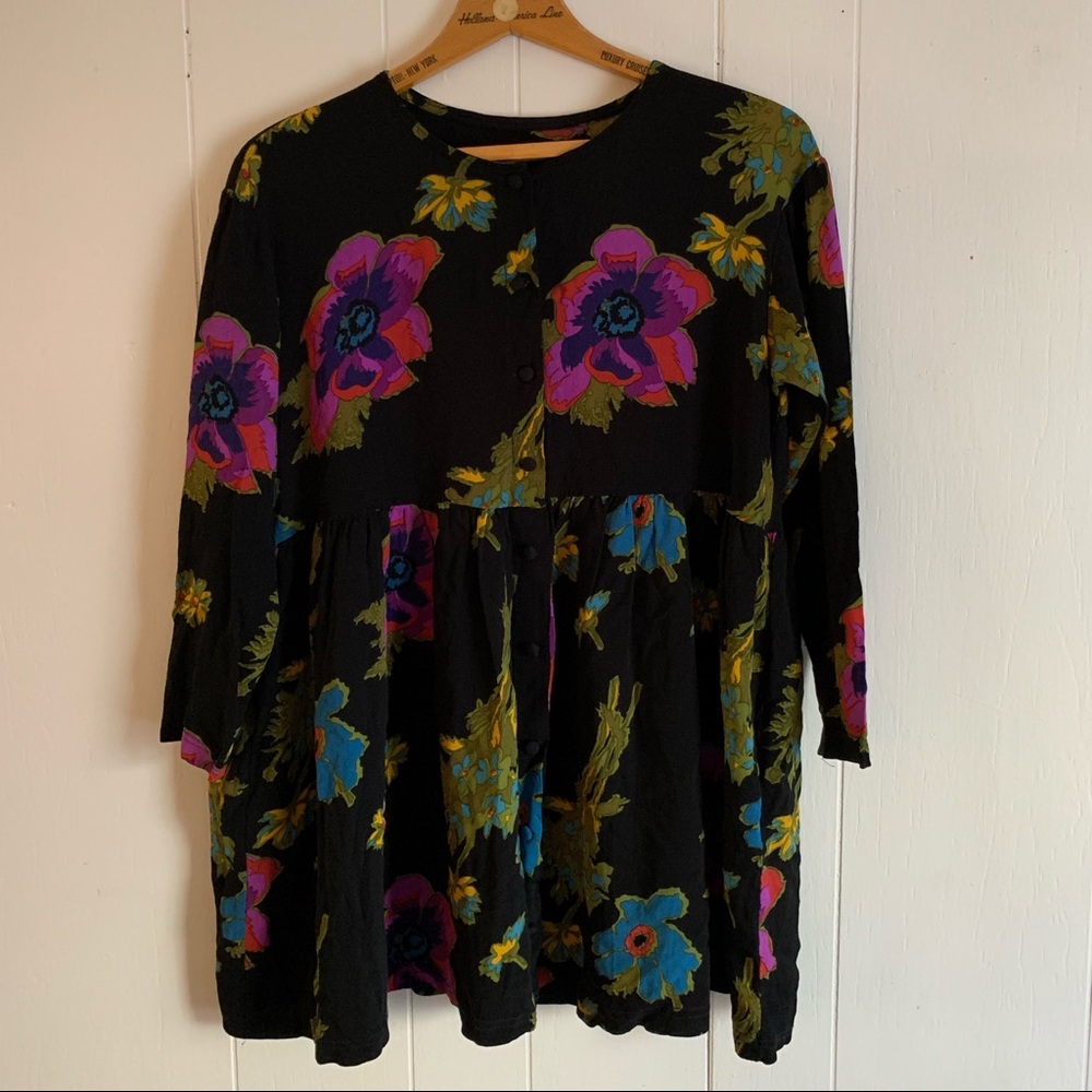 vintage Betsey Johnson floral LS babydoll tunic